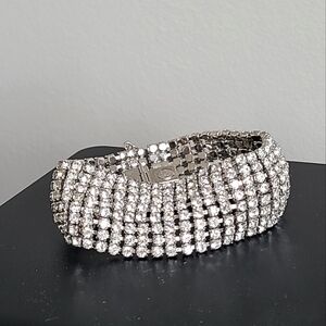 Vintage Rhinestone Kramer of New York Cuff 9 Row Crystal Evening Luxury Bracelet